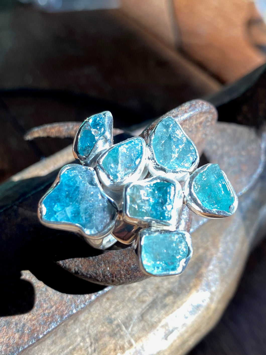 Leaf Aquamarine Sterling Silver Ring - JEWL0003
