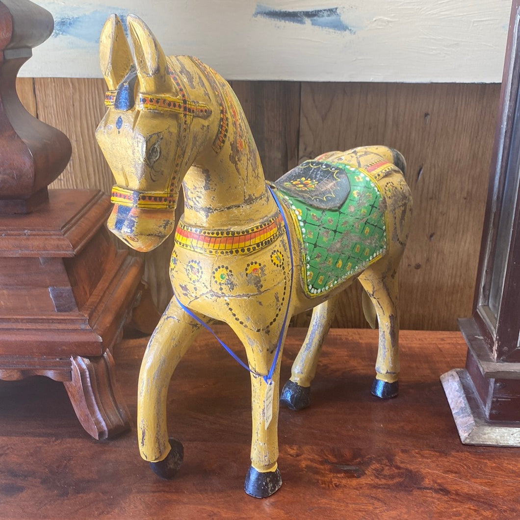 Wood Yellow Painted Horse Small -DECOR0019
