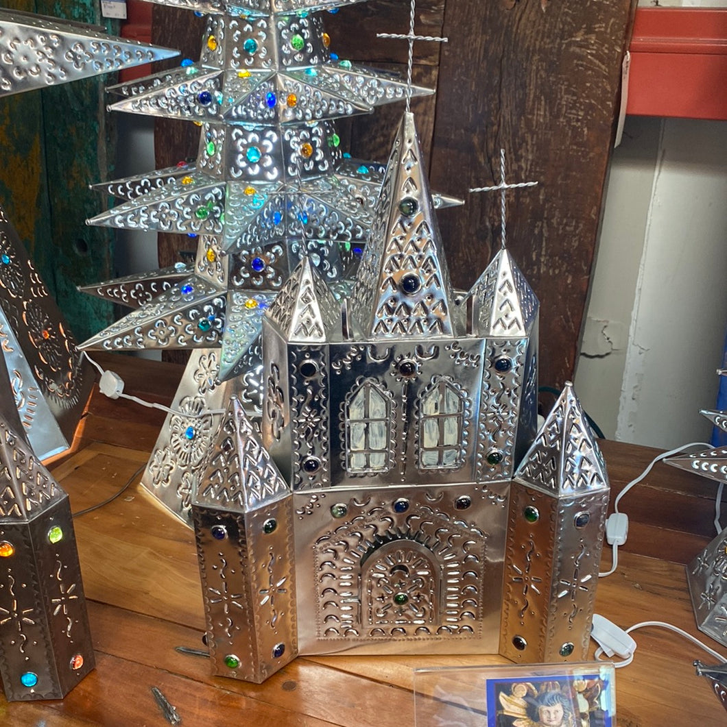 Silver Punched Tin Church  - LT0011