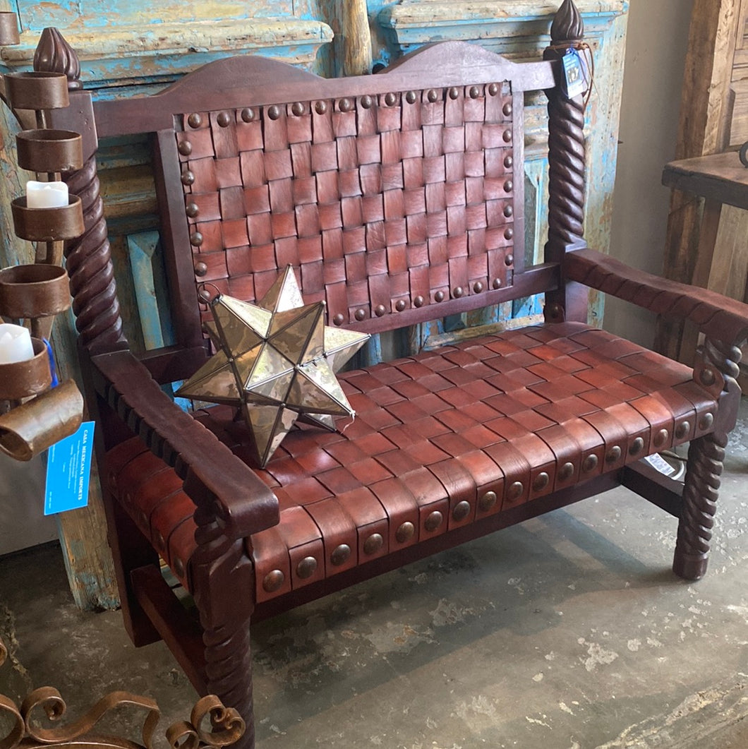 Mesquite Leather Weave Bench