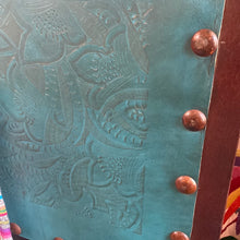 Load image into Gallery viewer, Turquoise Embossed Leather Mesquite Bench
