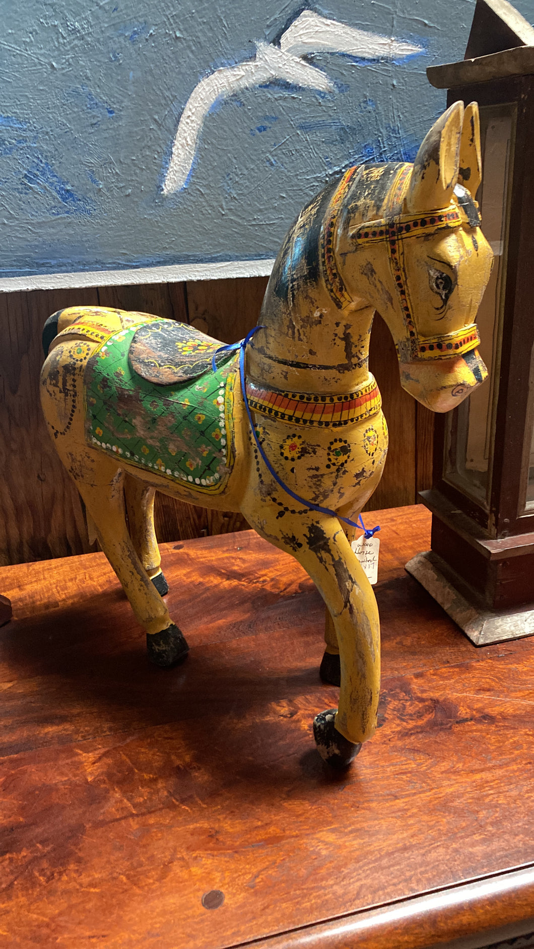 Wood Yellow Painted Horse Large  -DECOR0025